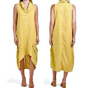 Cynthia Rowley Women’s Linen Blend Maxi Dress Small Cowl Neck Lagenlook Mustard